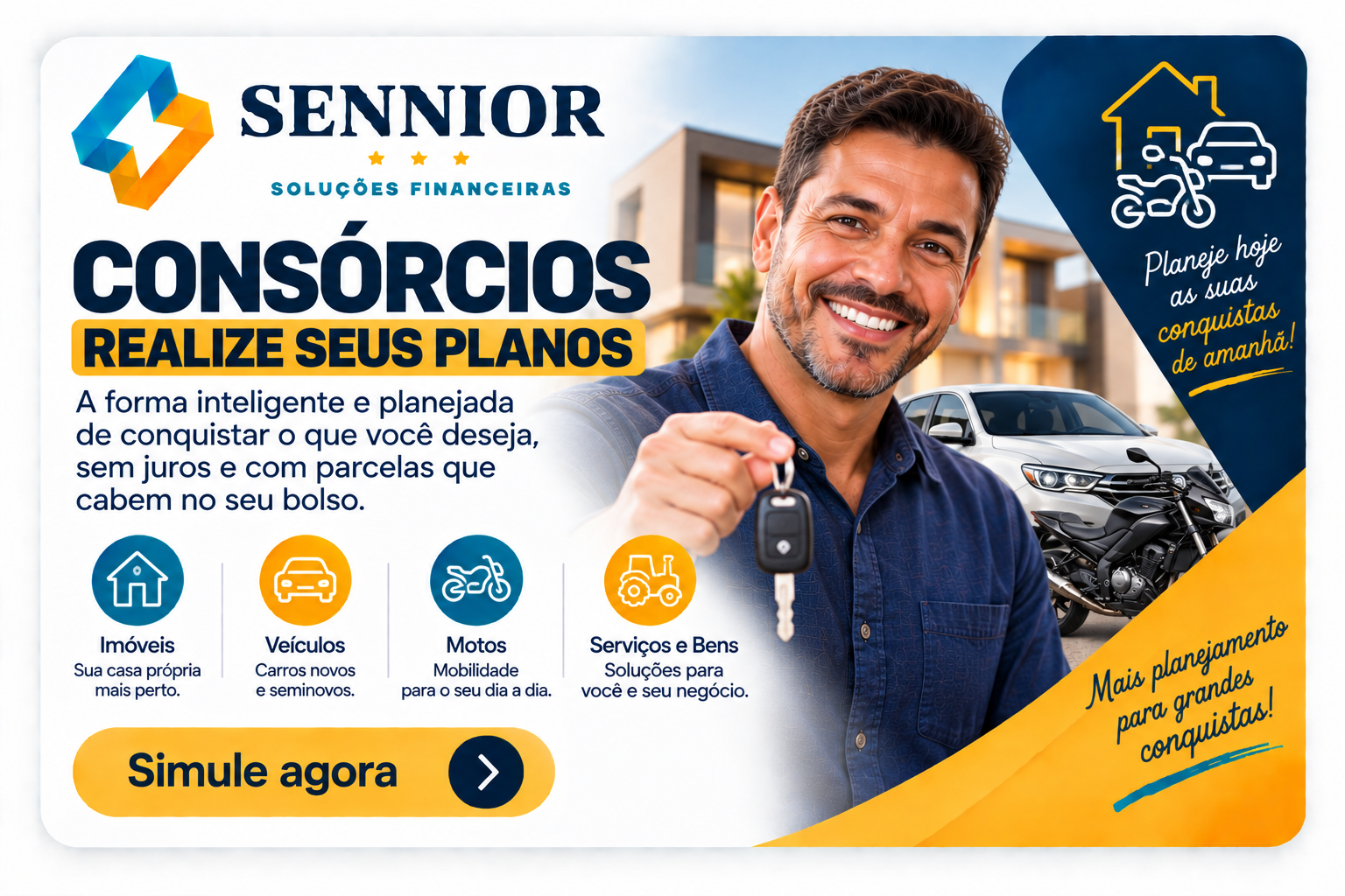 Consórcios de imóveis, veículos, motos, serviços e bens sem juros